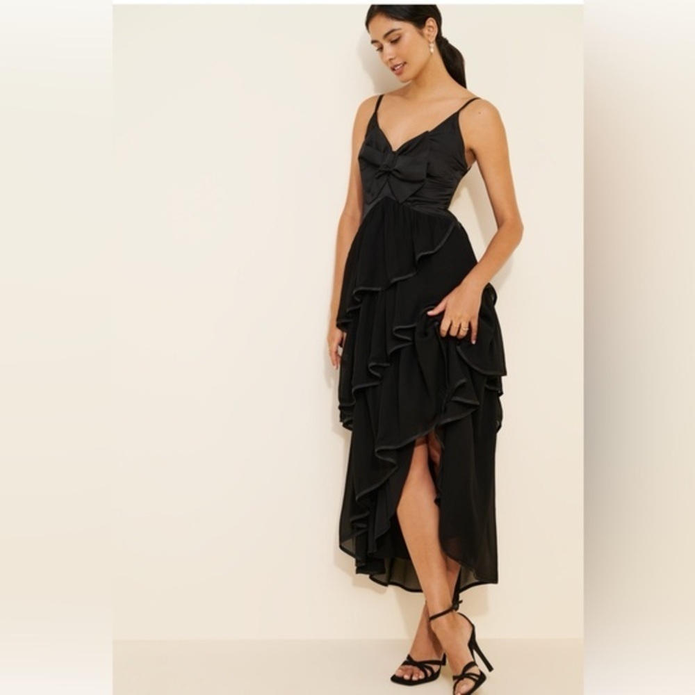 BHLDN Black High Low Ruffle Dress